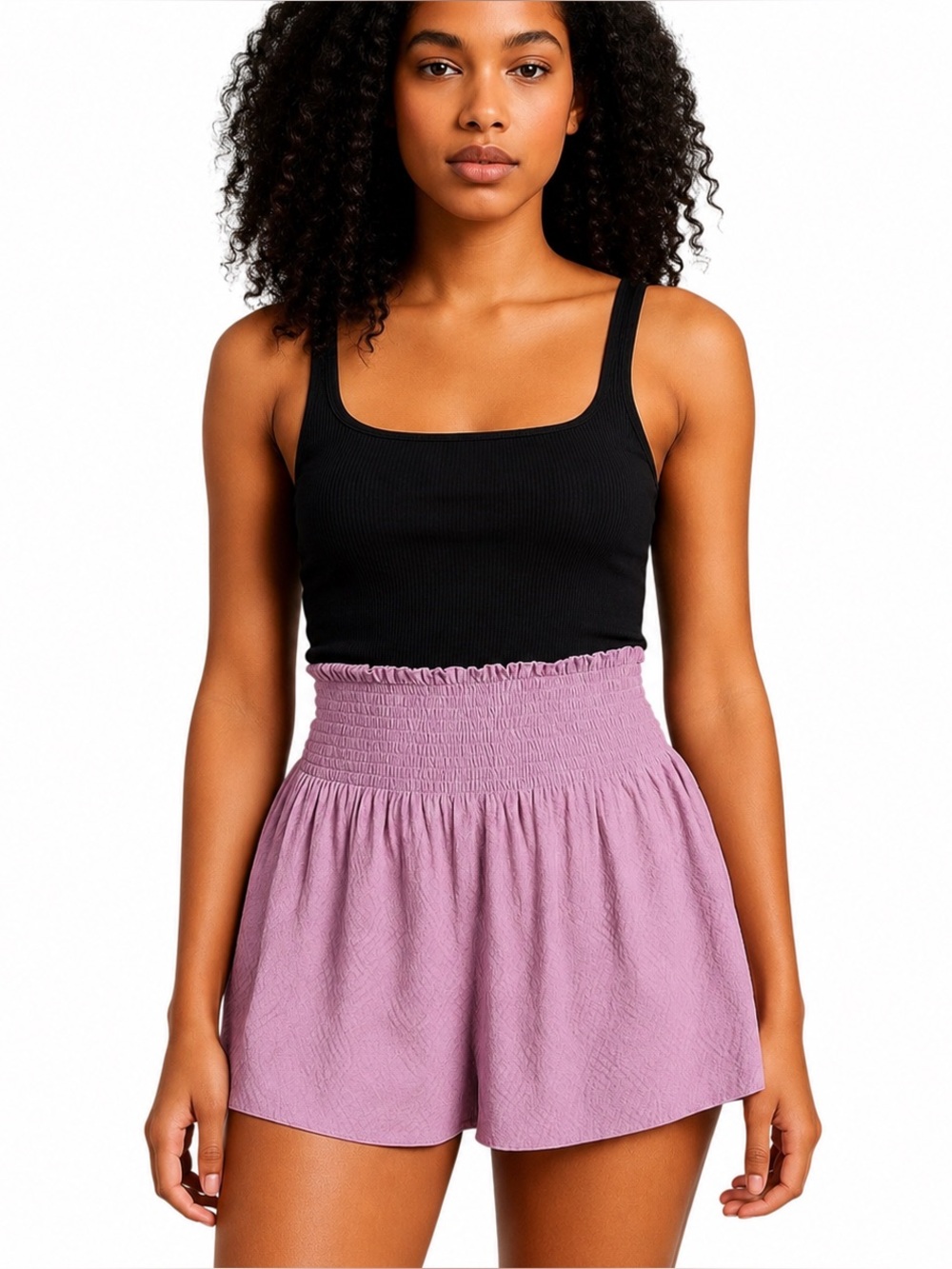KOCH Lavender Smocked Waist Snake Print Mini Shorts Size Medium